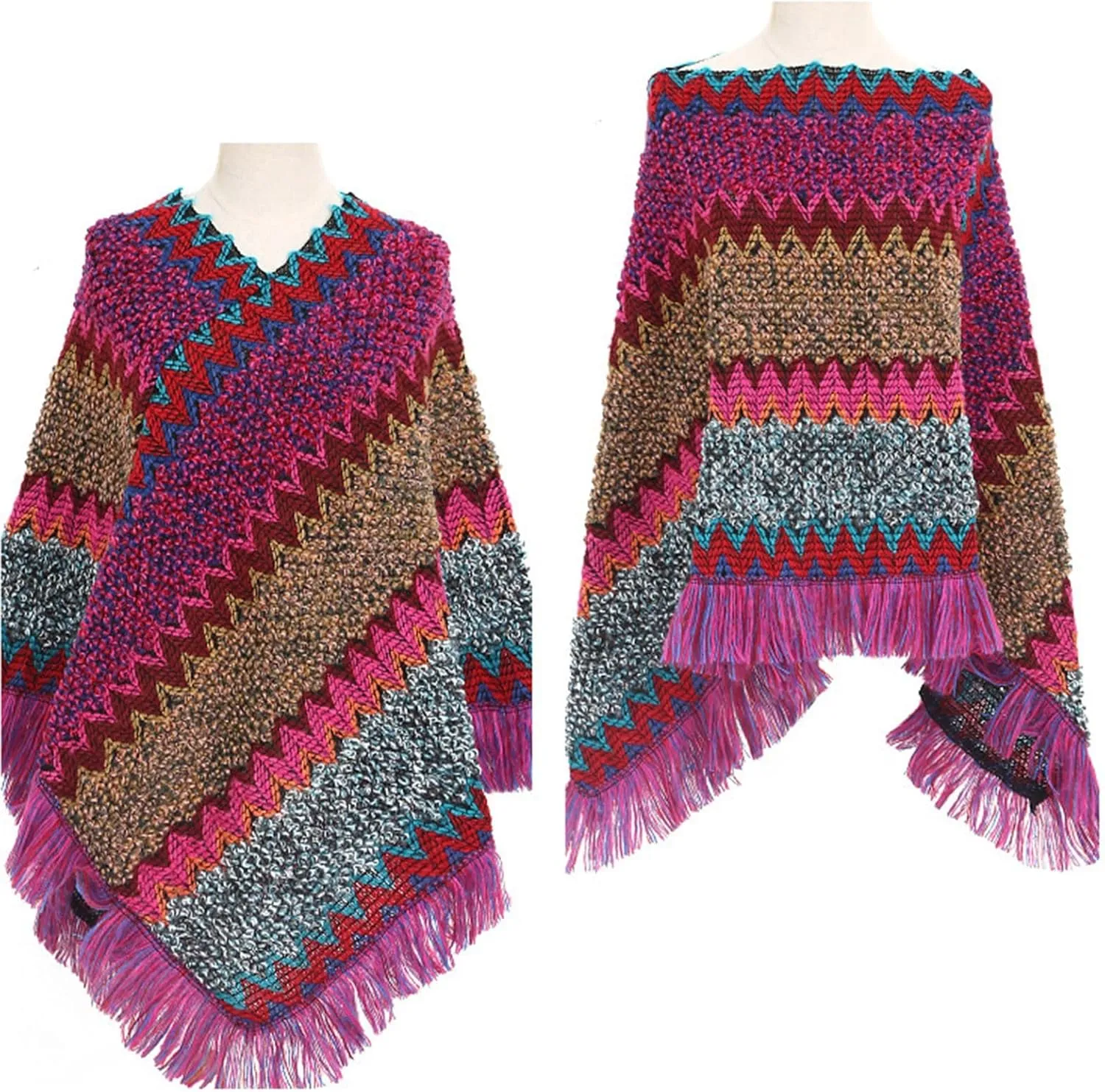 Women Boho Pashmina Scarf Shawl Wrap Poncho Cape Knitting Cardigan Sweater Coat Open Front Scarves for Fall Winter