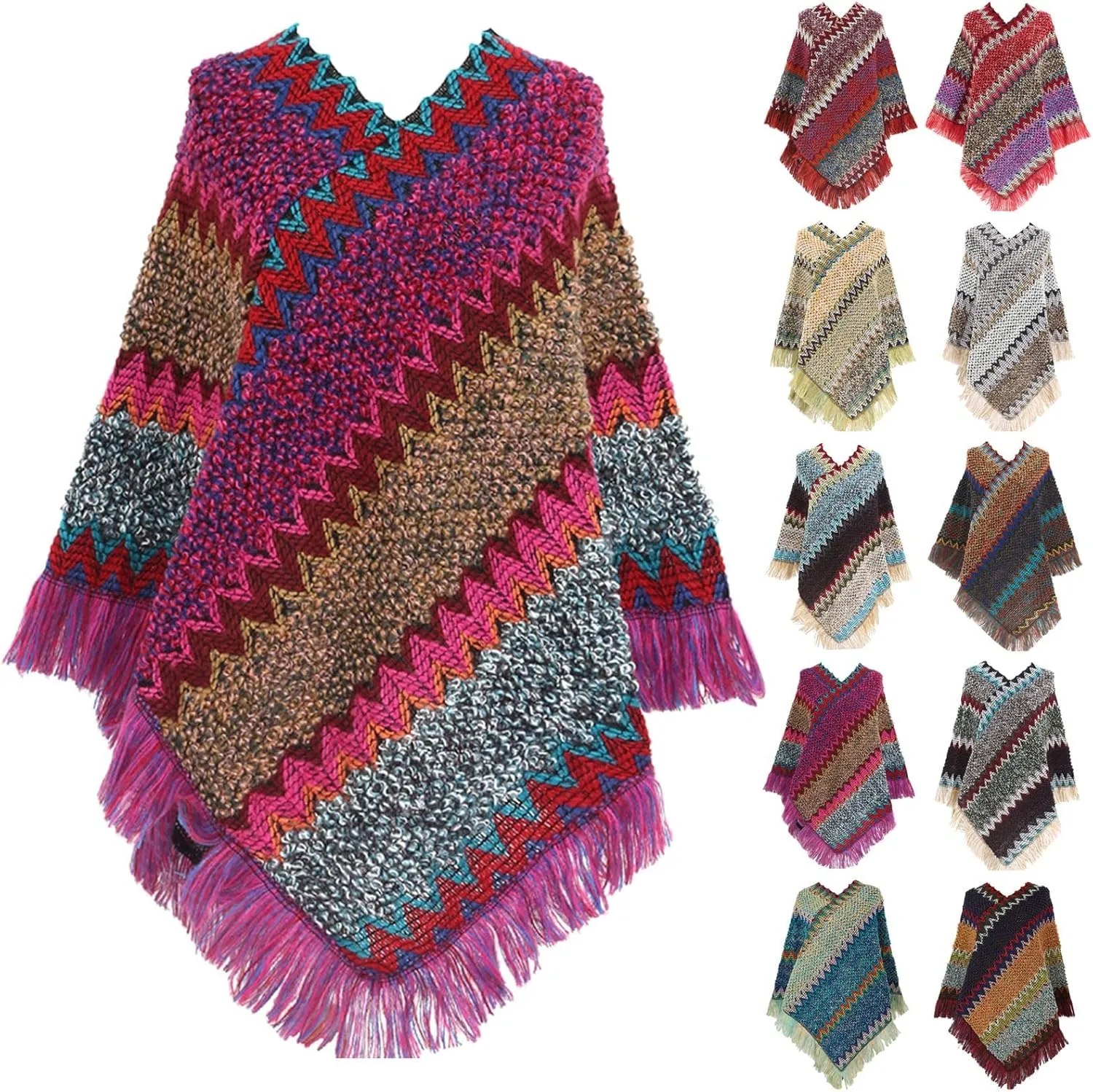 Women Boho Pashmina Scarf Shawl Wrap Poncho Cape Knitting Cardigan Sweater Coat Open Front Scarves for Fall Winter