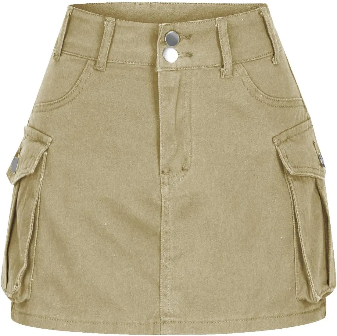 Women Casual Flap Pocket High Waist Straight Cargo Skirts Y2K Mini Skirts Solid Color Bodycon Skirts