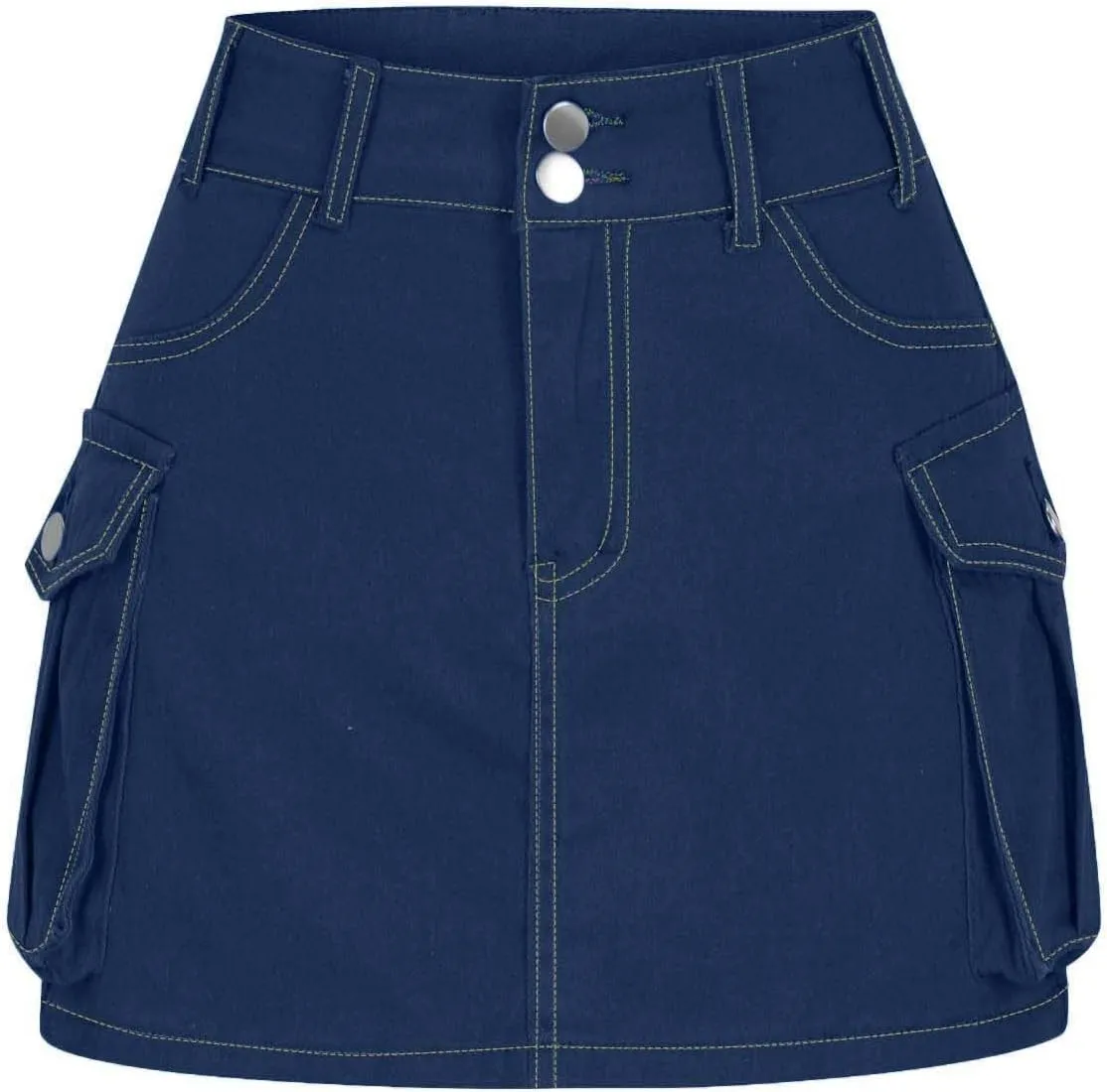 Women Casual Flap Pocket High Waist Straight Cargo Skirts Y2K Mini Skirts Solid Color Bodycon Skirts