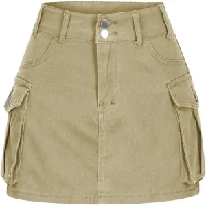 Women Casual Flap Pocket High Waist Straight Cargo Skirts Y2K Mini Skirts Solid Color Bodycon Skirts