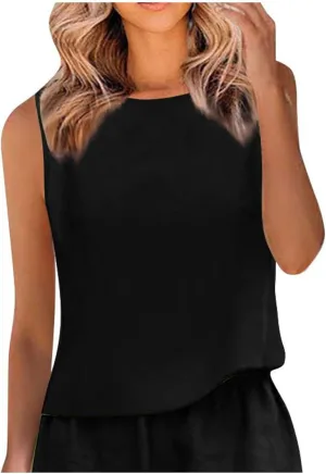 Women Cotton Linen Tank Tops Crew Neck Solid Sleeveless Shirt Loose Vest 2025 Casual Beach Tees Spring Summer Clothes