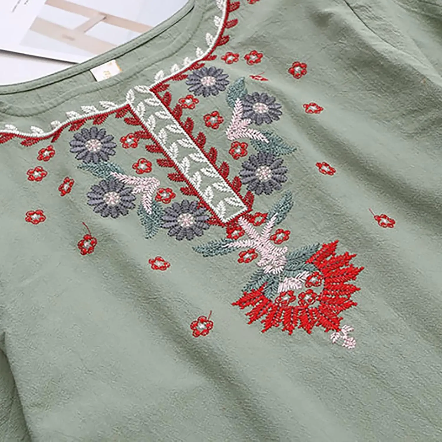 Women Cotton Linen Tops 2025 Summer Vintage Mexican Embroidered Blouse Plus Size Casual Fashion Loose Tunic Shirts