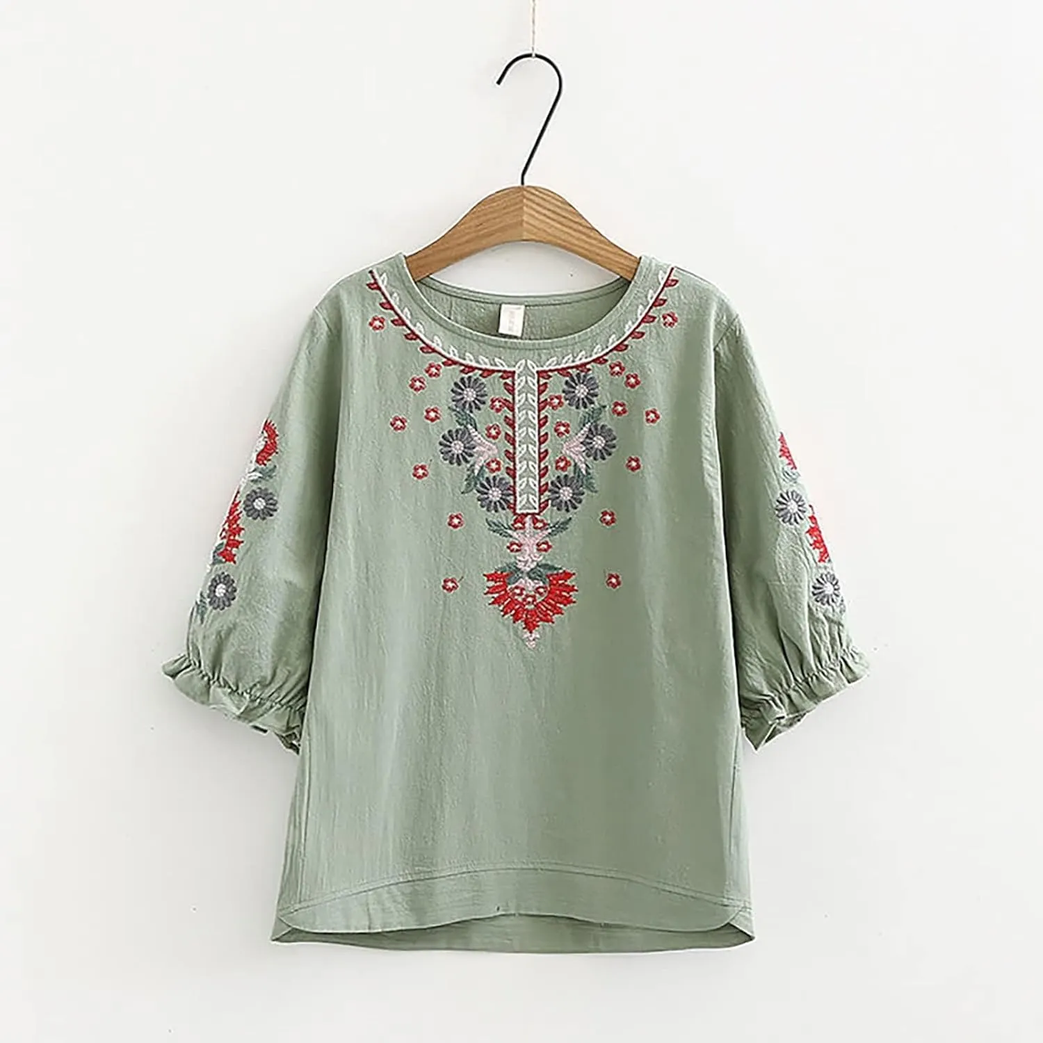 Women Cotton Linen Tops 2025 Summer Vintage Mexican Embroidered Blouse Plus Size Casual Fashion Loose Tunic Shirts