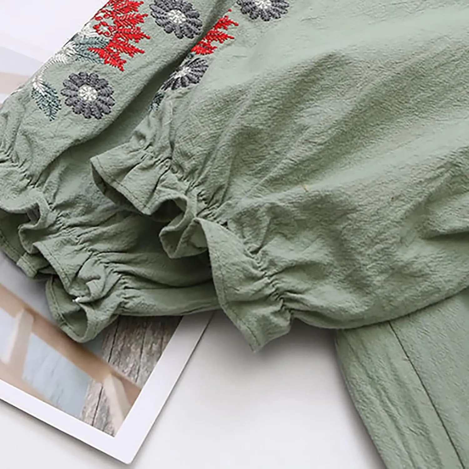 Women Cotton Linen Tops 2025 Summer Vintage Mexican Embroidered Blouse Plus Size Casual Fashion Loose Tunic Shirts