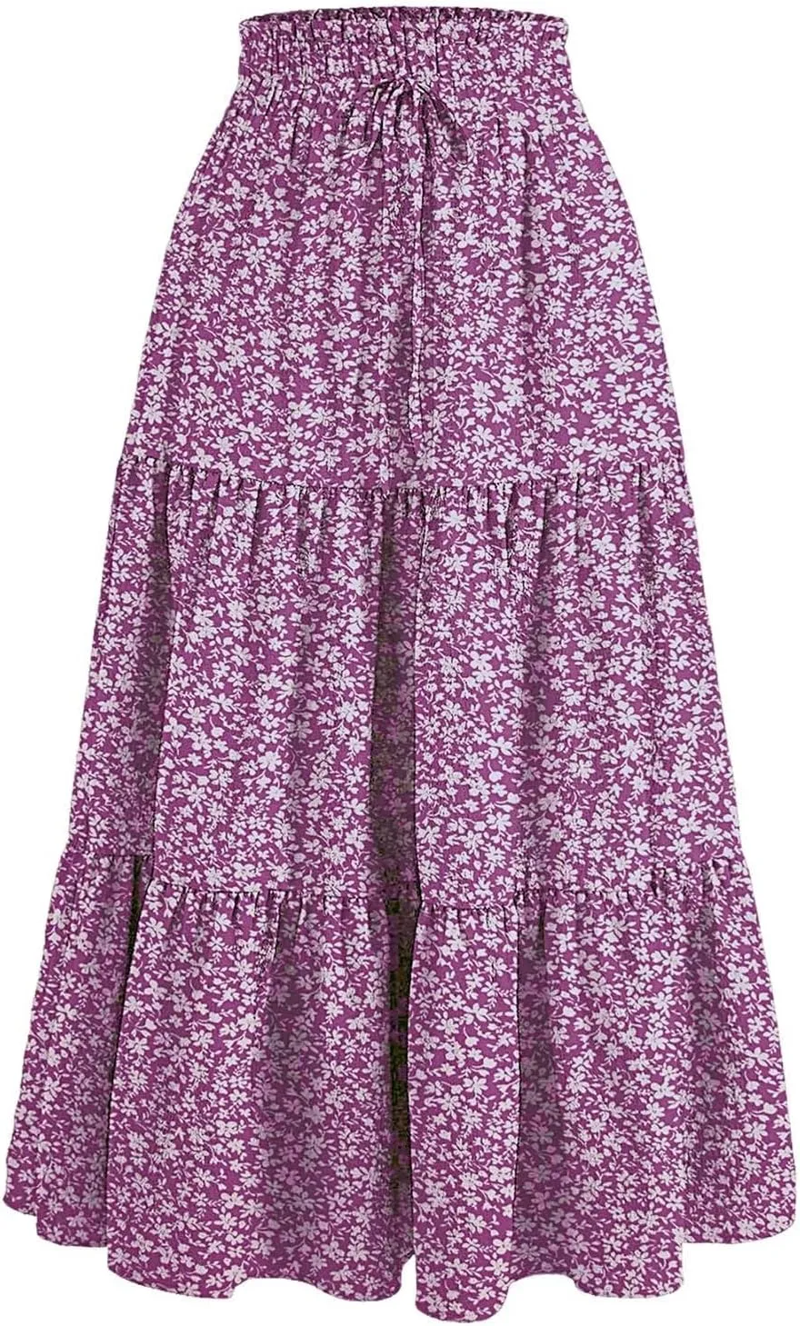 Women Floral Midi Skirt Boho Flowy Elastic High Waist Long Skirt 2025 Summer Vacation Beach Pleated A-Line Skirts