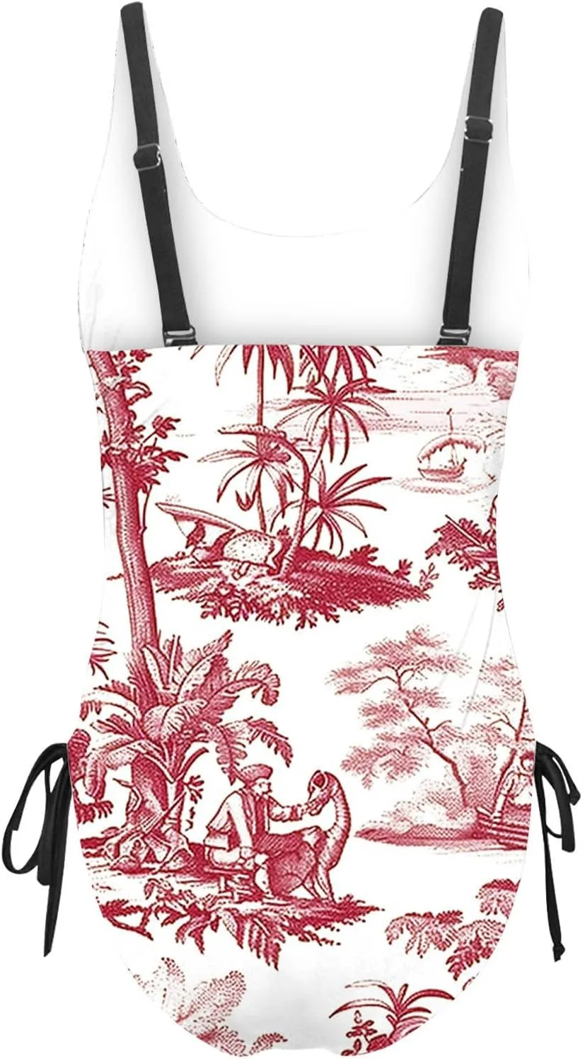 Women Floral One Piece Swimsuits Tummy Control Sleeveless Backless Slimming Swimwear High Waisted Boho Bathing Suits