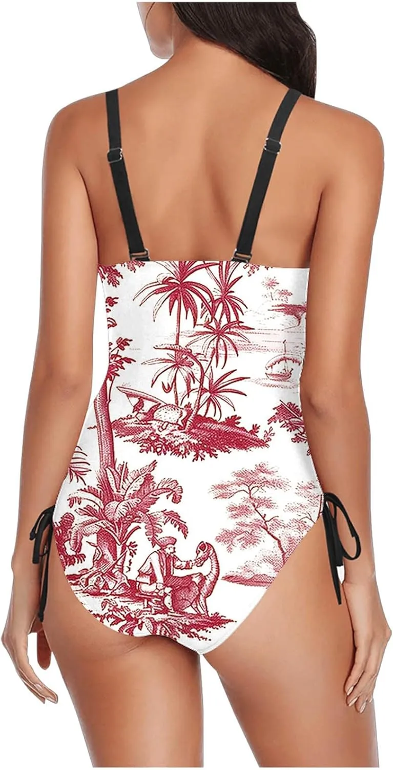 Women Floral One Piece Swimsuits Tummy Control Sleeveless Backless Slimming Swimwear High Waisted Boho Bathing Suits