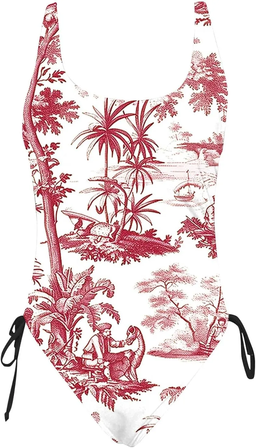 Women Floral One Piece Swimsuits Tummy Control Sleeveless Backless Slimming Swimwear High Waisted Boho Bathing Suits
