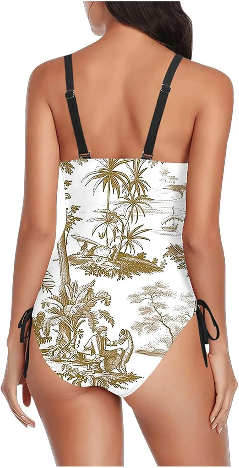 Women Floral One Piece Swimsuits Tummy Control Sleeveless Backless Slimming Swimwear High Waisted Boho Bathing Suits