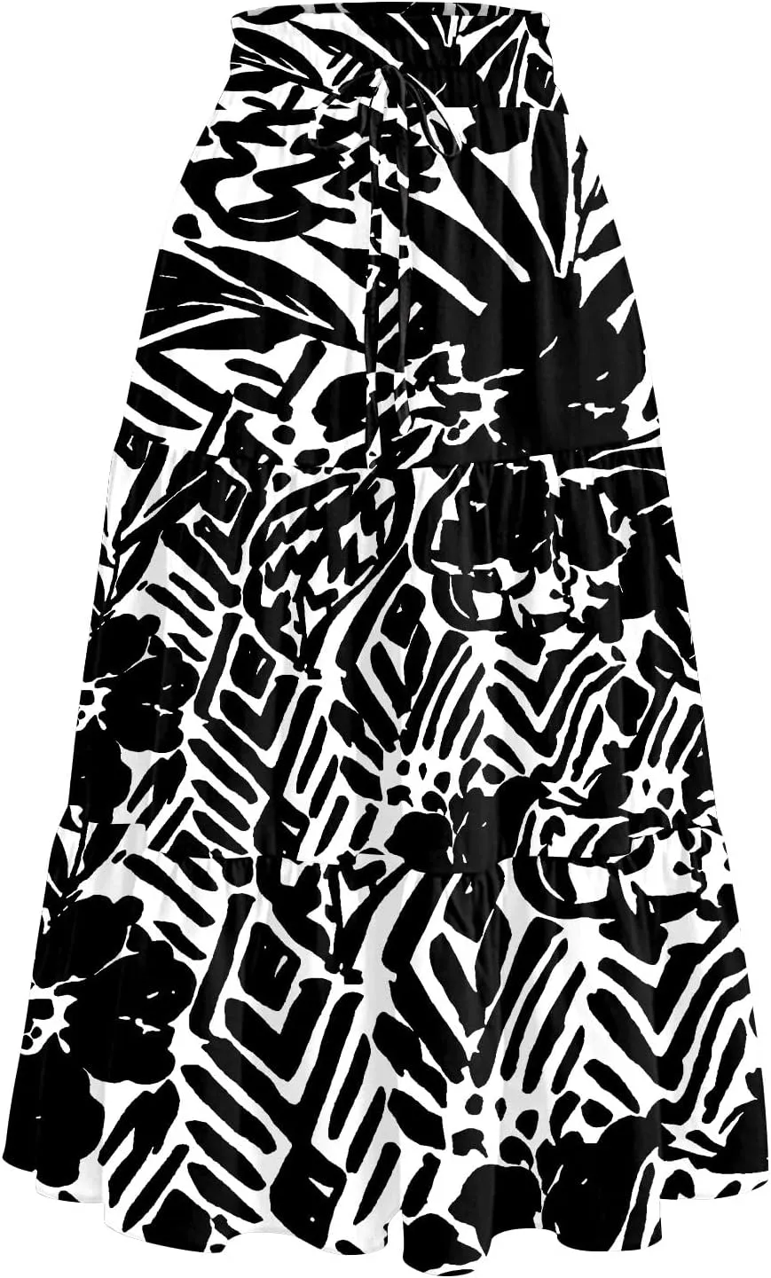 Women High Waisted Boho Floral Flowy Midi Skirt 2025 Trendy Summer Fall Casual Pleated A Line Cute Print Long Skirts