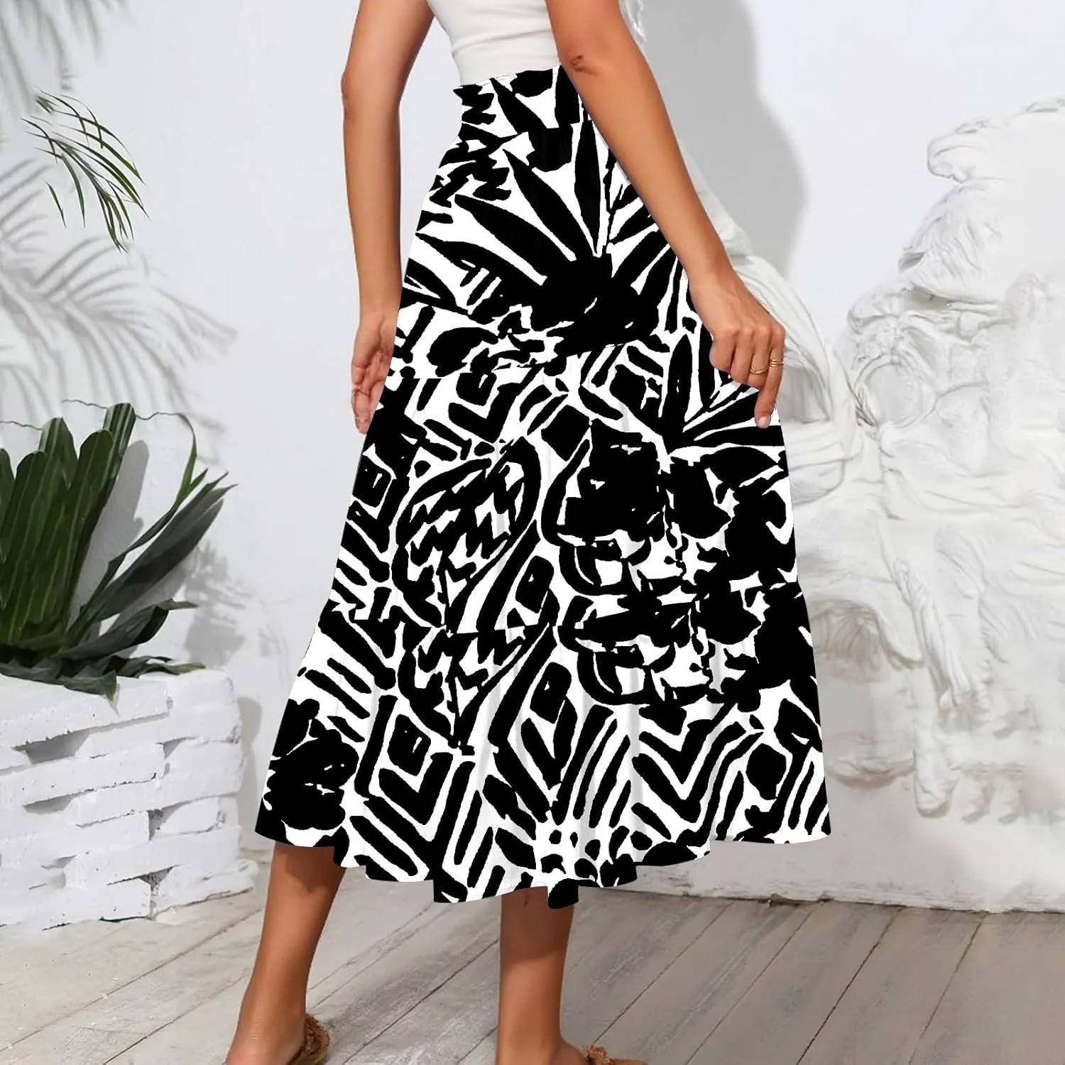 Women High Waisted Boho Floral Flowy Midi Skirt 2025 Trendy Summer Fall Casual Pleated A Line Cute Print Long Skirts