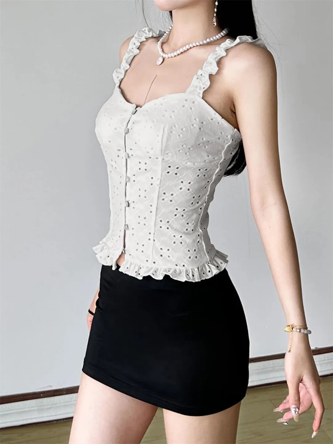 Women Holiday Hollow Out Camis Tops Beach Style Sexy Slim Slash Neck Sleeveless Tank Tops
