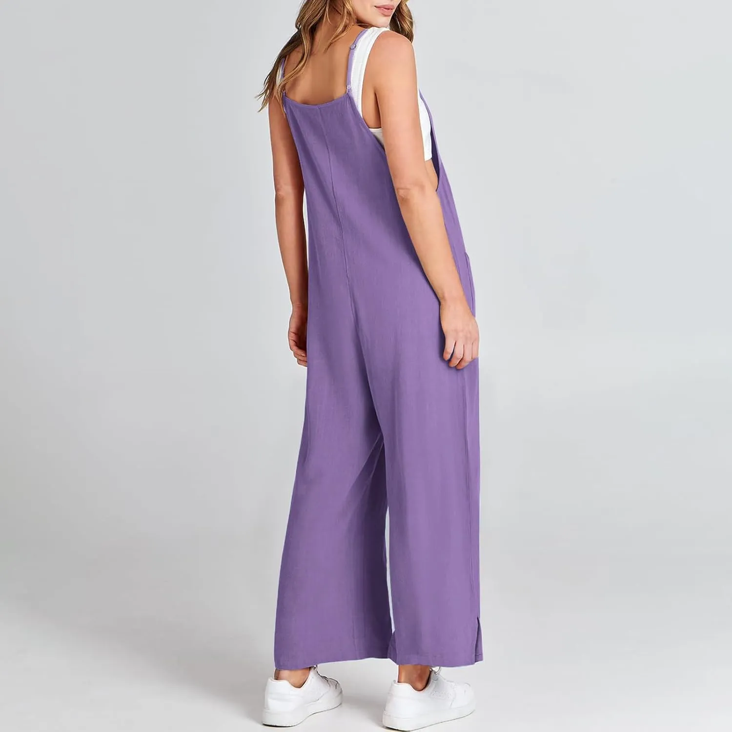 Women Jumpsuit Casual Loose Linen Wide Leg Baggy Overalls 2024 Long Pants Beach Vacation Rompers with Pockets