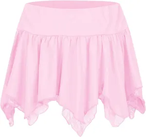 Women Lace Mini Skirt Y2K Ruffle Low Waist Layered Pleated Flowy Skirt Irregular Flowy Summer Casual Mini Skirts