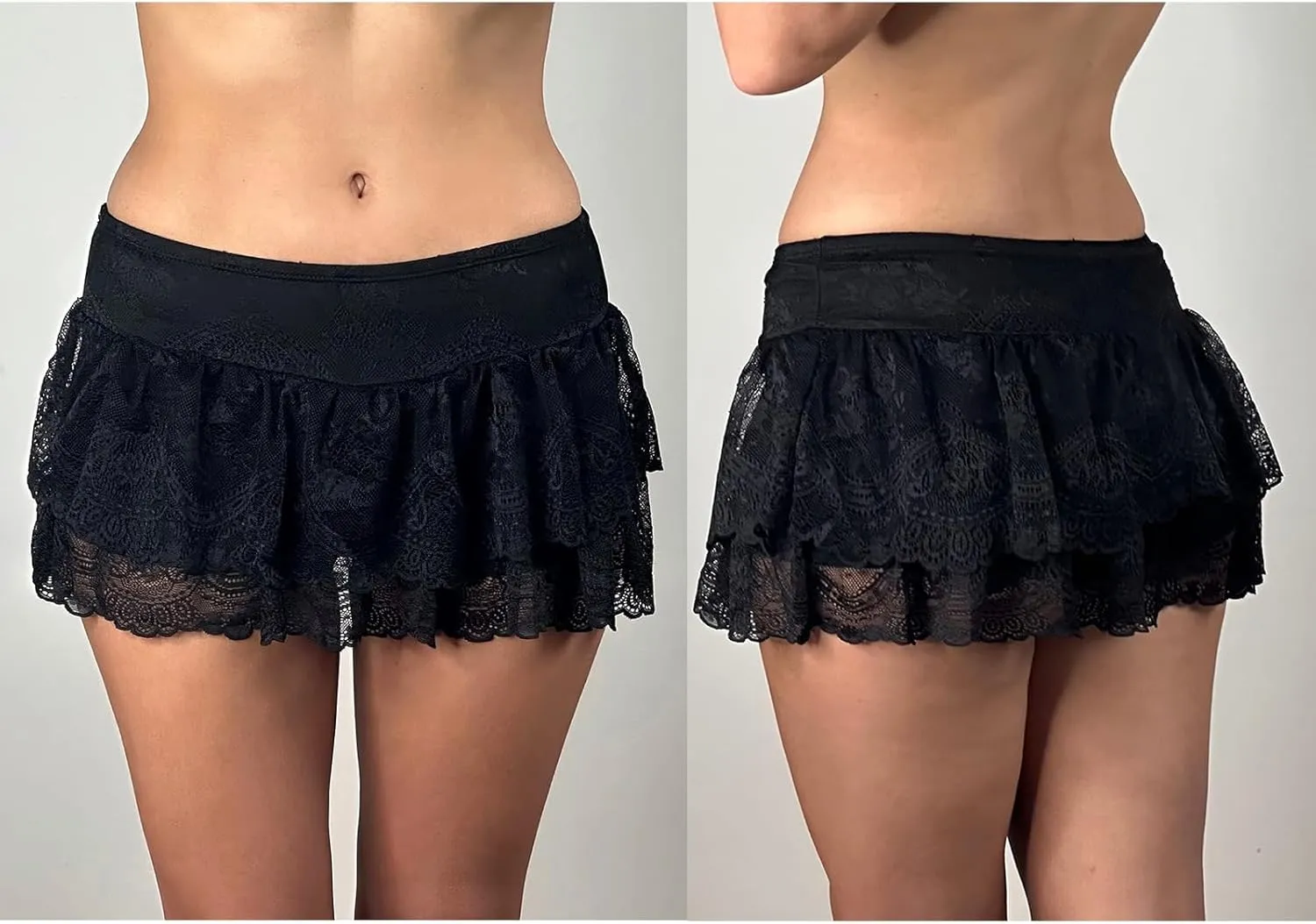 Women Lace Mini Skirts Club Y2k Low Waist Sexy Pleated Ruffled Hem Layered Skirts Short Skirts Streetwear