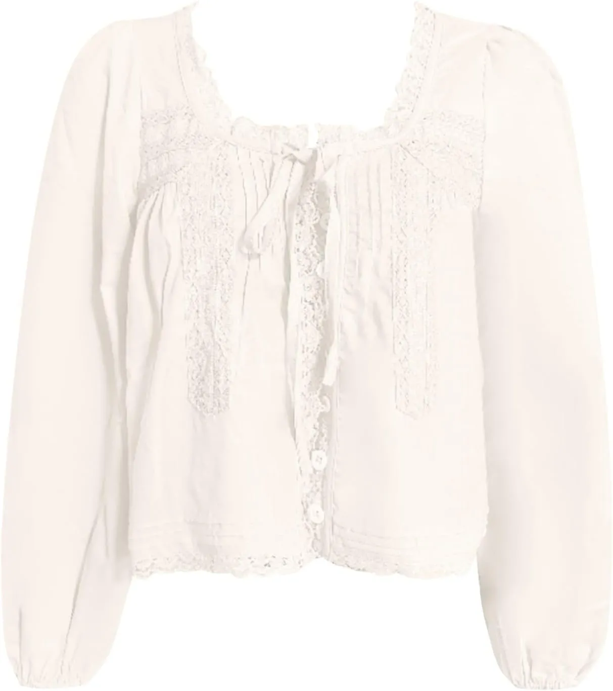 Women Lace Tie Front Top Y2k Coquette Long Sleeve Button Up Chiffon Cardigan Flowy Boho Peplum Shirt Going Out Tops in 2025