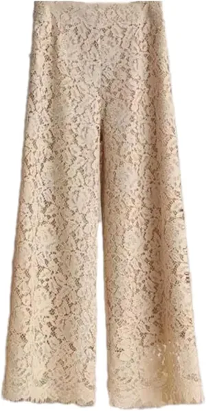Women Lace Wide Leg Pants Bottoms Loose Straight Trousers High Waist Solid Color Summer Pant