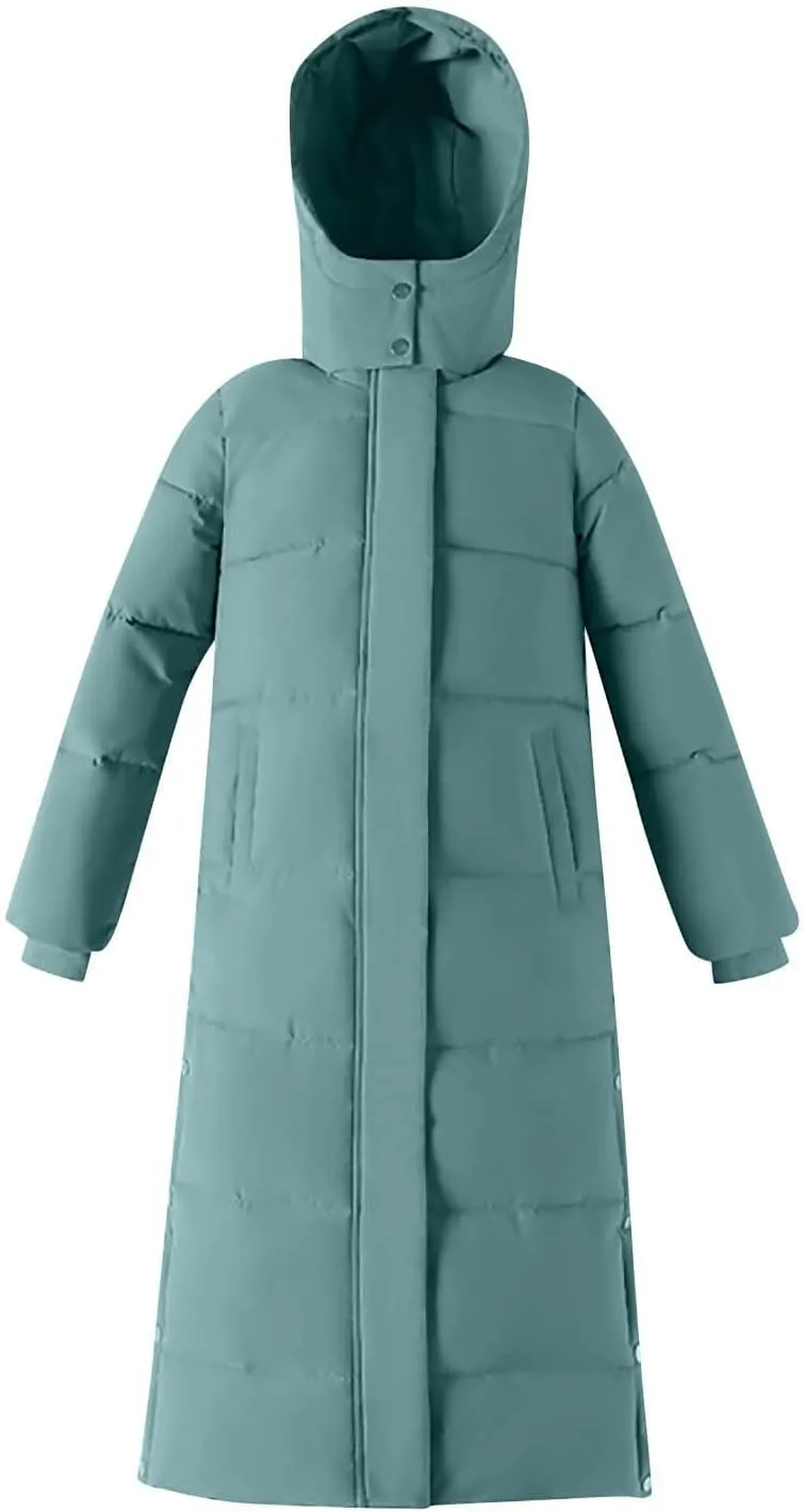 Women Lengthened Thickened Puffer Jacket Quilted Down Jackets Trendy Winter Coats Long Hooded Padded Overcoat