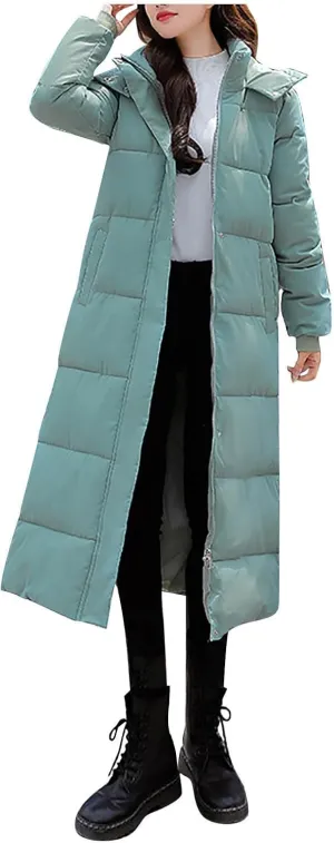 Women Lengthened Thickened Puffer Jacket Quilted Down Jackets Trendy Winter Coats Long Hooded Padded Overcoat