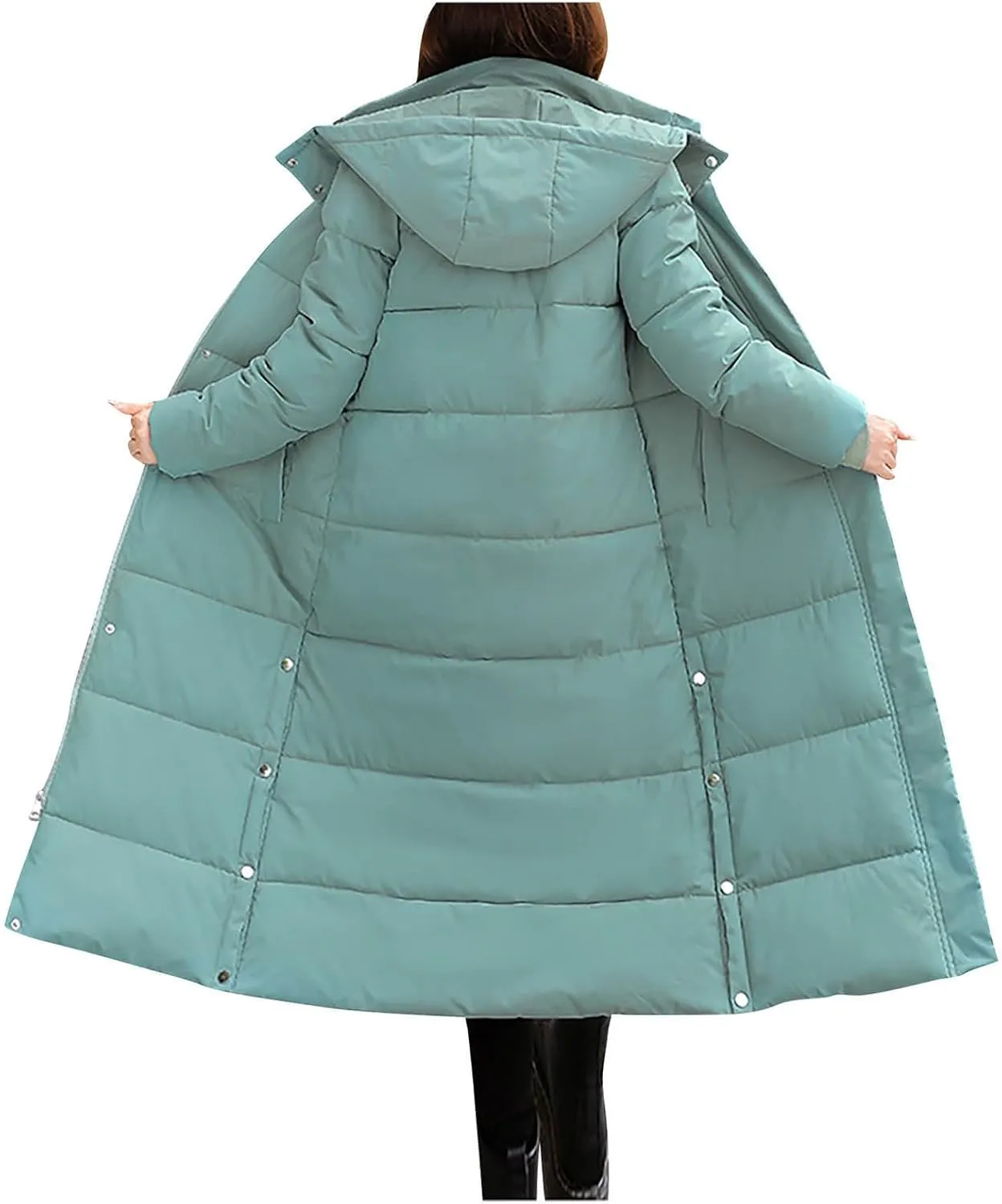 Women Lengthened Thickened Puffer Jacket Quilted Down Jackets Trendy Winter Coats Long Hooded Padded Overcoat