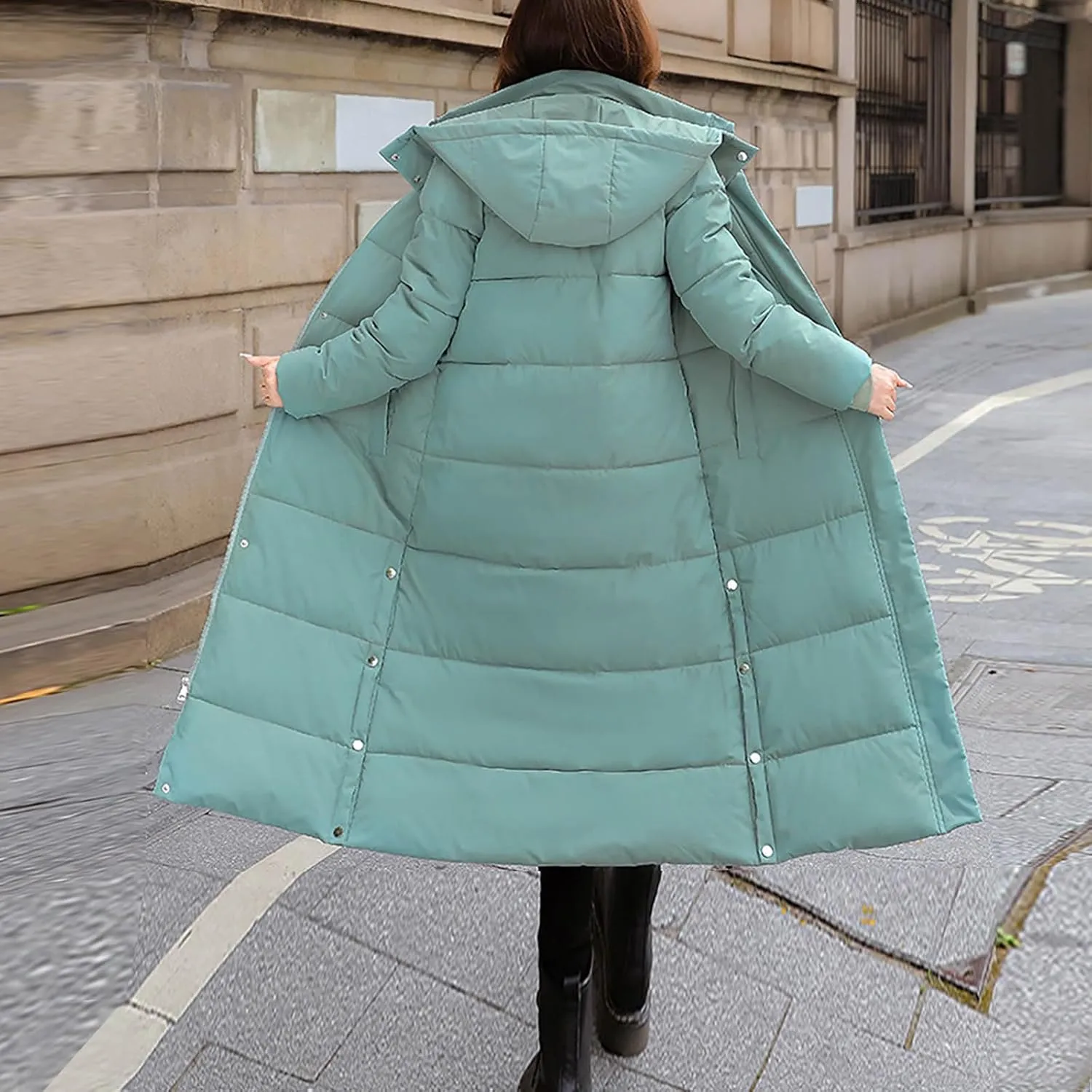 Women Lengthened Thickened Puffer Jacket Quilted Down Jackets Trendy Winter Coats Long Hooded Padded Overcoat