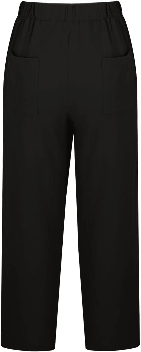 Women Linen Capri Pants Lightweight Cotton Linend Summer Pants Casual Beach Drawstring Elastic Waist Trousers