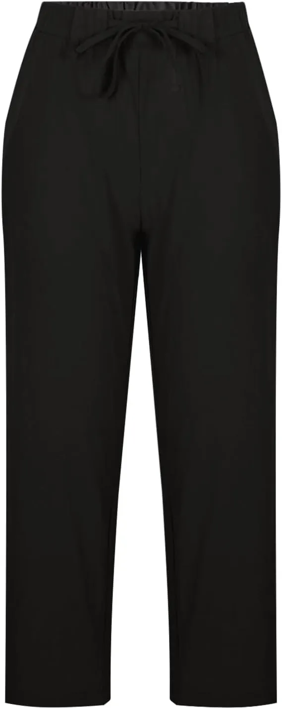 Women Linen Capri Pants Lightweight Cotton Linend Summer Pants Casual Beach Drawstring Elastic Waist Trousers