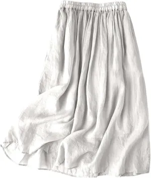 Women Linen Maxi Skirts Flowy Boho Ruffle A-Line Long Skirt Elastic Waist Cotton Summer Vacation Skirts 2025 Trendy
