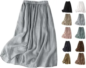 Women Linen Maxi Skirts Flowy Boho Ruffle A-Line Long Skirt Elastic Waist Cotton Summer Vacation Skirts 2025 Trendy
