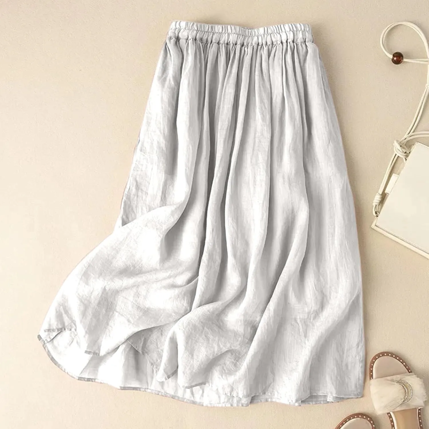 Women Linen Maxi Skirts Flowy Boho Ruffle A-Line Long Skirt Elastic Waist Cotton Summer Vacation Skirts 2025 Trendy