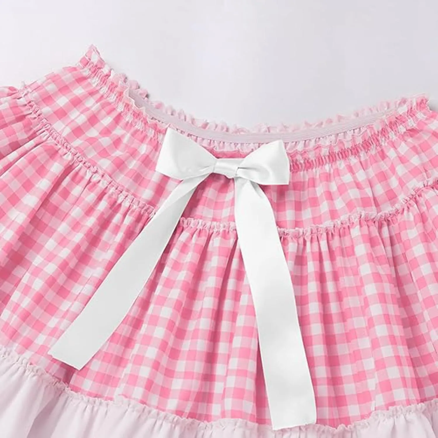 Women Men Sissy Plaid Mini Skirts Pleated Lace A Line Ruffle Short Skirts Gingham Halloween Cosplay Costume Skirts