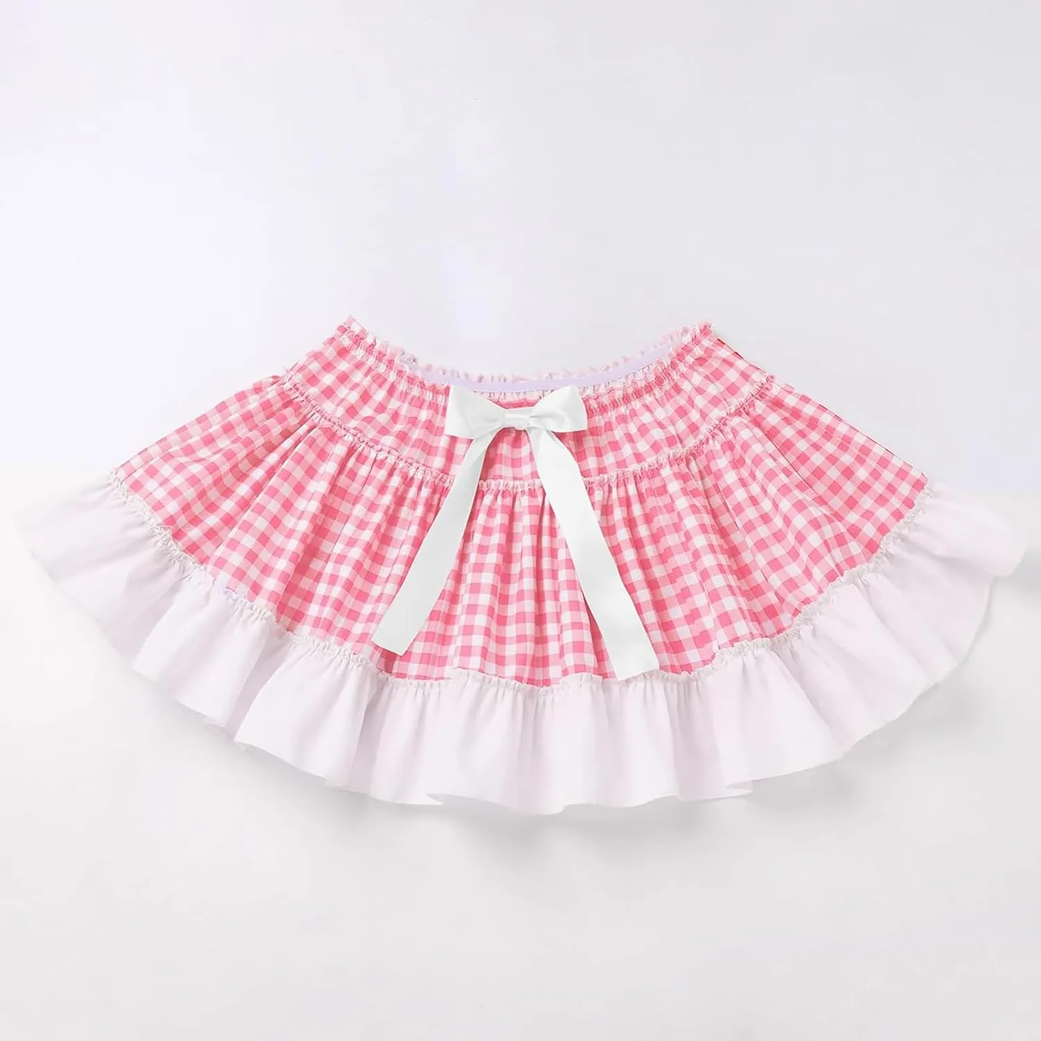 Women Men Sissy Plaid Mini Skirts Pleated Lace A Line Ruffle Short Skirts Gingham Halloween Cosplay Costume Skirts