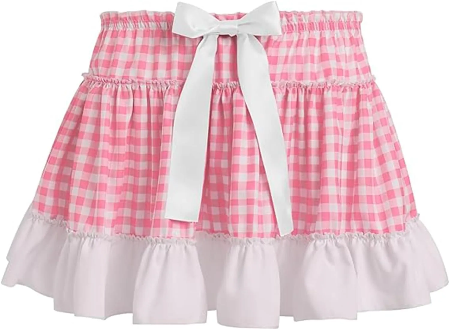 Women Men Sissy Plaid Mini Skirts Pleated Lace A Line Ruffle Short Skirts Gingham Halloween Cosplay Costume Skirts