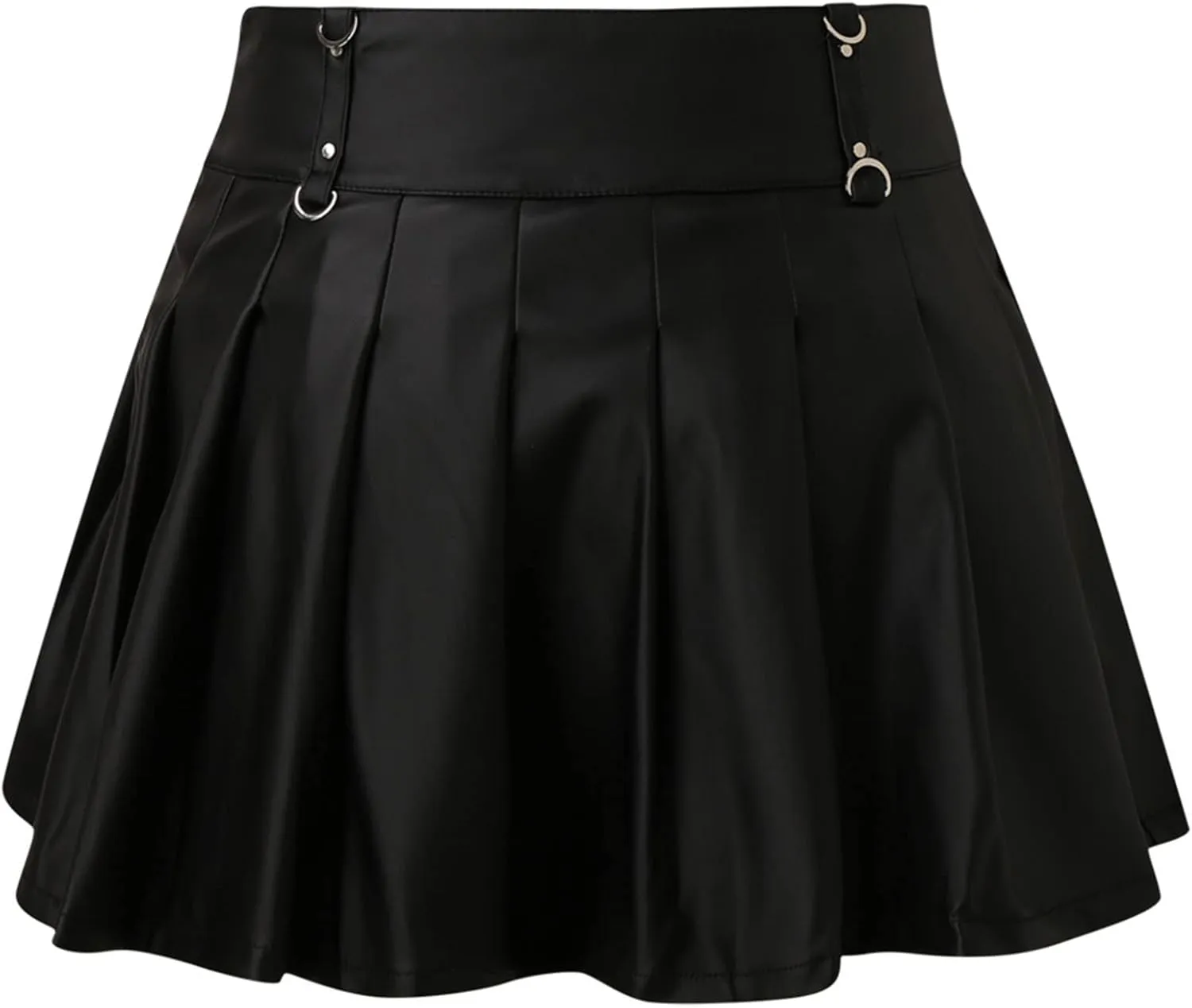 Women Mini Skirt Women Fashion Faux Leather Skirts Pleated PU Skirt Sexy Two Piece Teen Girls Streetwear Skirts