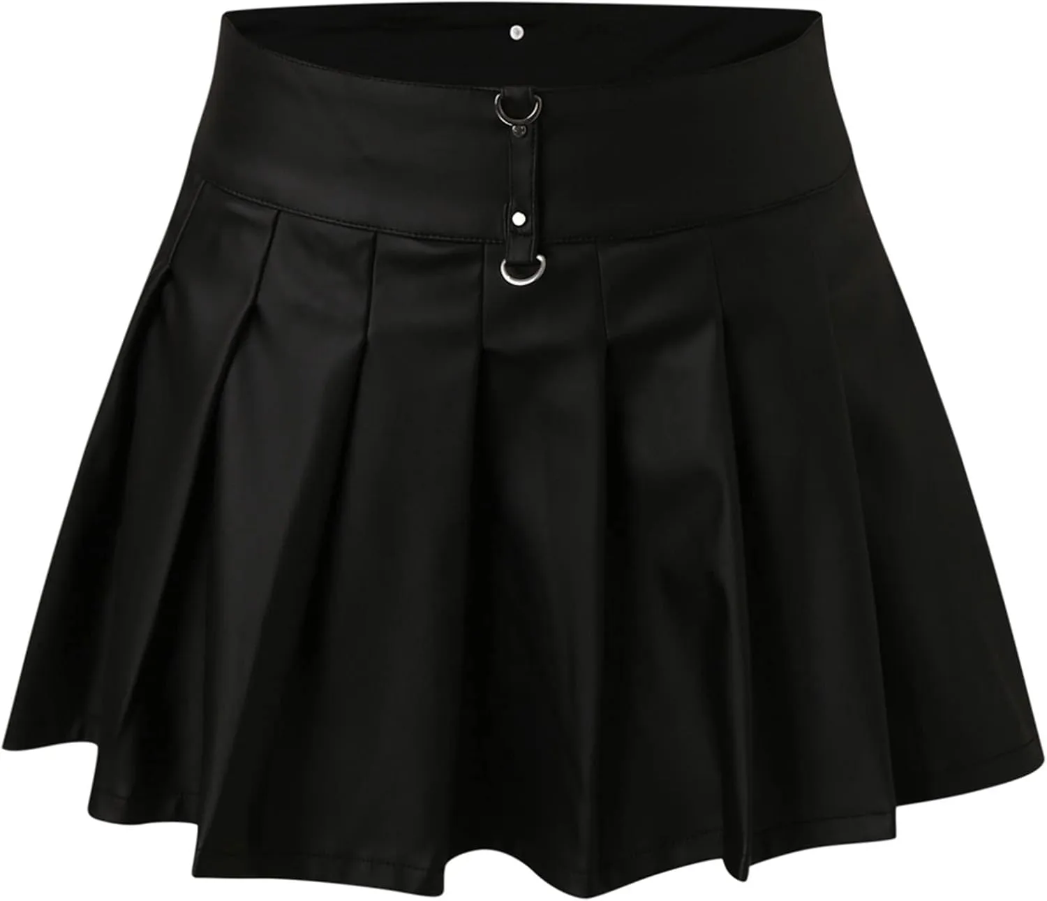 Women Mini Skirt Women Fashion Faux Leather Skirts Pleated PU Skirt Sexy Two Piece Teen Girls Streetwear Skirts