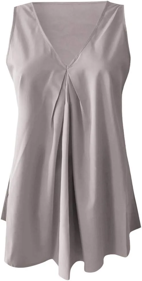 Women Plus Size Loose V Neck Sleeveless T Shirts Chiffon Pullover Tank Tops Apparel Women Tops