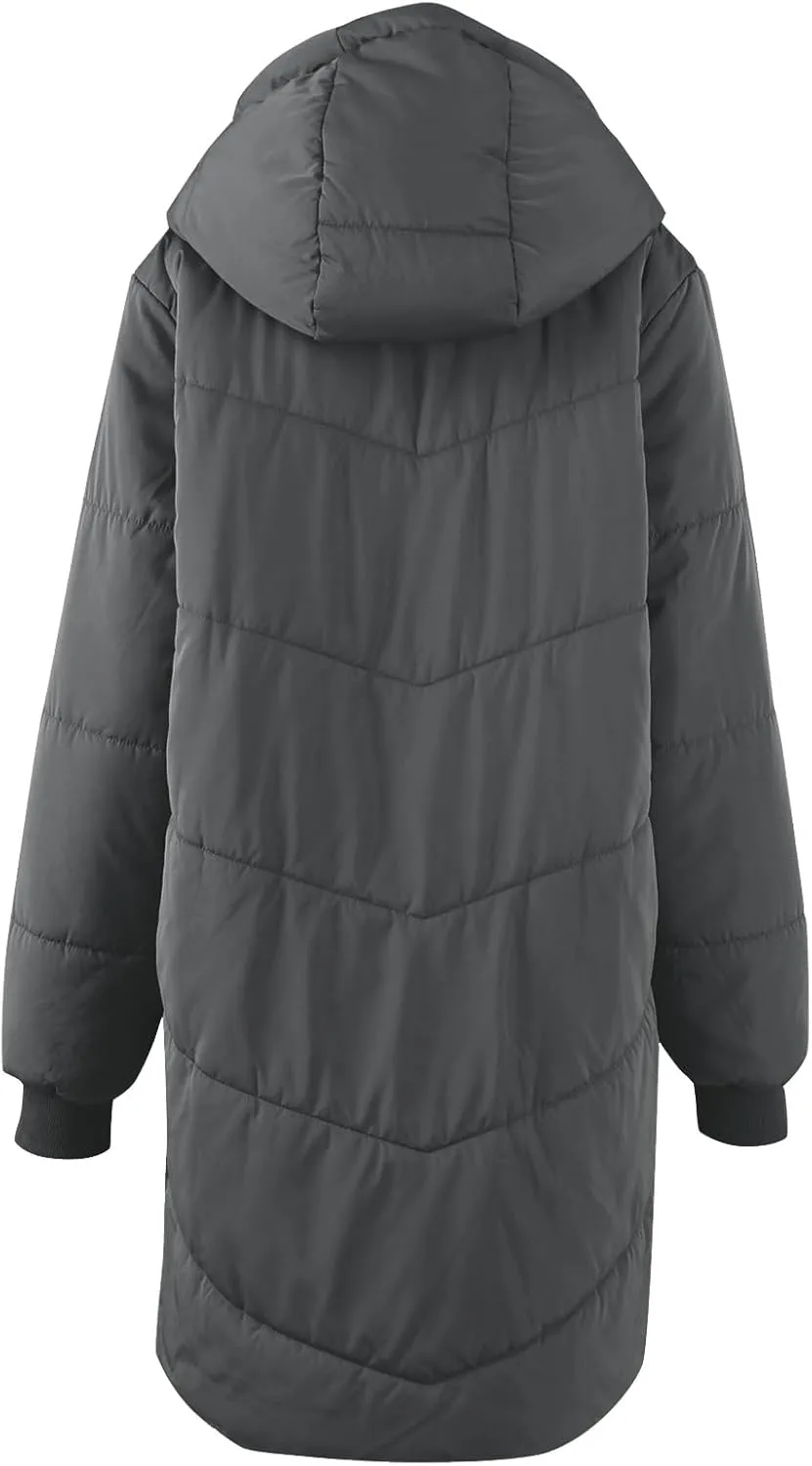 Women Puffer Jacket Fall Winter Fashion Warm Quilted Long Hooded Padded Bubble Hooded Coat Warm Long Jacket Parka