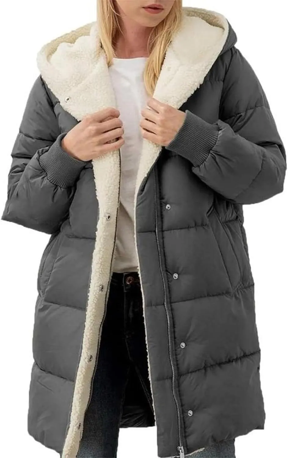 Women Puffer Jacket Fall Winter Fashion Warm Quilted Long Hooded Padded Bubble Hooded Coat Warm Long Jacket Parka