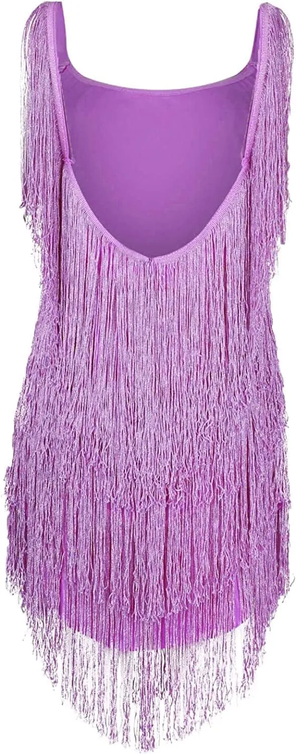 Women Sequin Fringe Dress Sling Tassel Hem Sparkly Spaghetti Strap Backless Bodycon Cocktail Party Mini Dresses