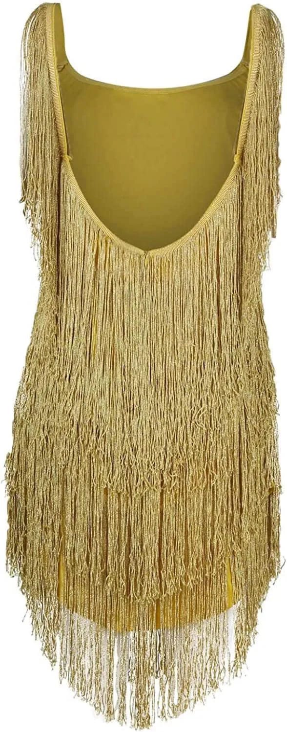 Women Sequin Fringe Dress Sling Tassel Hem Sparkly Spaghetti Strap Backless Bodycon Cocktail Party Mini Dresses