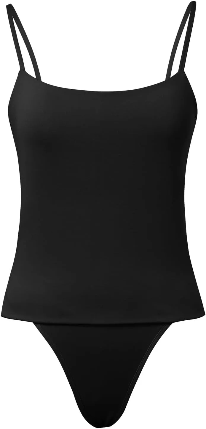 Women Sexy Square Neck Tank Top Summer Y2K Going Out Basic Cami Shirt with Brief Set Double Lined Sleeveless Camisoles