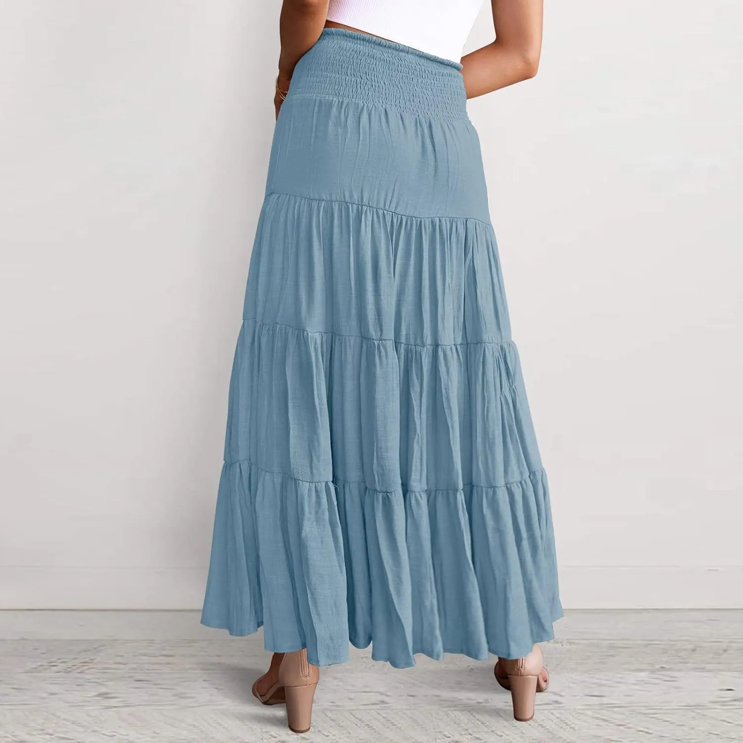 Women Skirt for Summer Vacation High Elastic Waist Casual A Line Loose Solid Long Skirts for Women Trendy Clothes