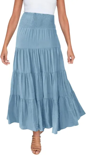 Women Skirt for Summer Vacation High Elastic Waist Casual A Line Loose Solid Long Skirts for Women Trendy Clothes
