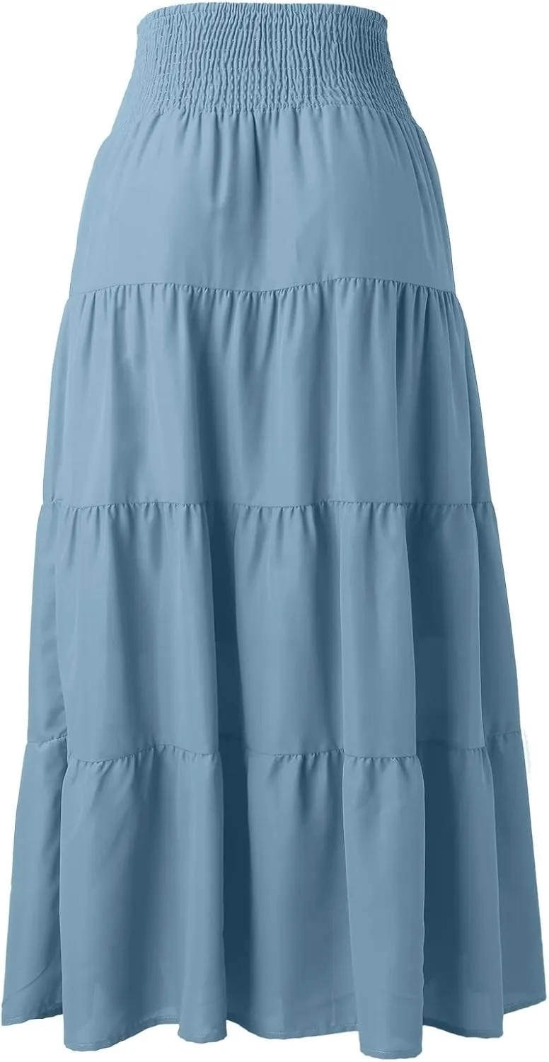 Women Skirt for Summer Vacation High Elastic Waist Casual A Line Loose Solid Long Skirts for Women Trendy Clothes