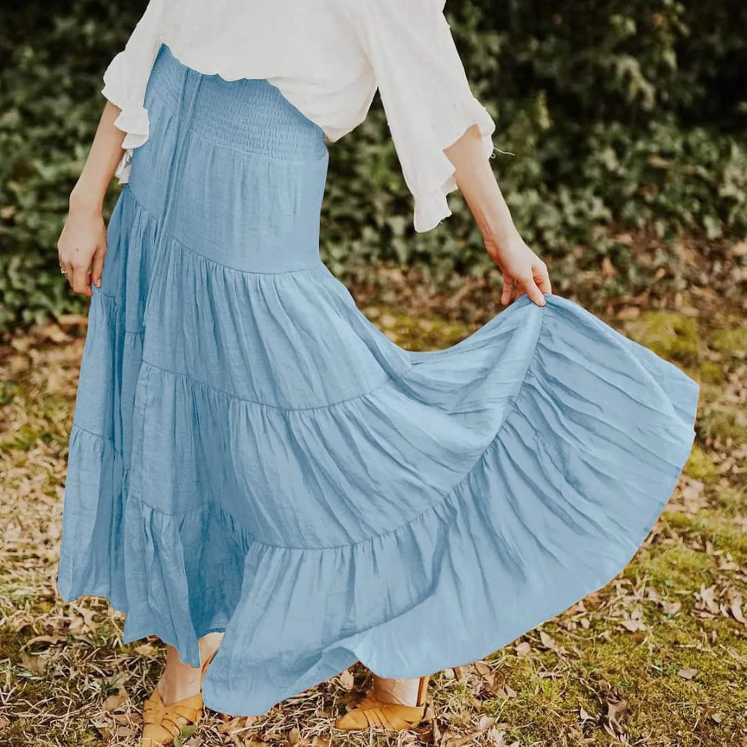 Women Skirt for Summer Vacation High Elastic Waist Casual A Line Loose Solid Long Skirts for Women Trendy Clothes