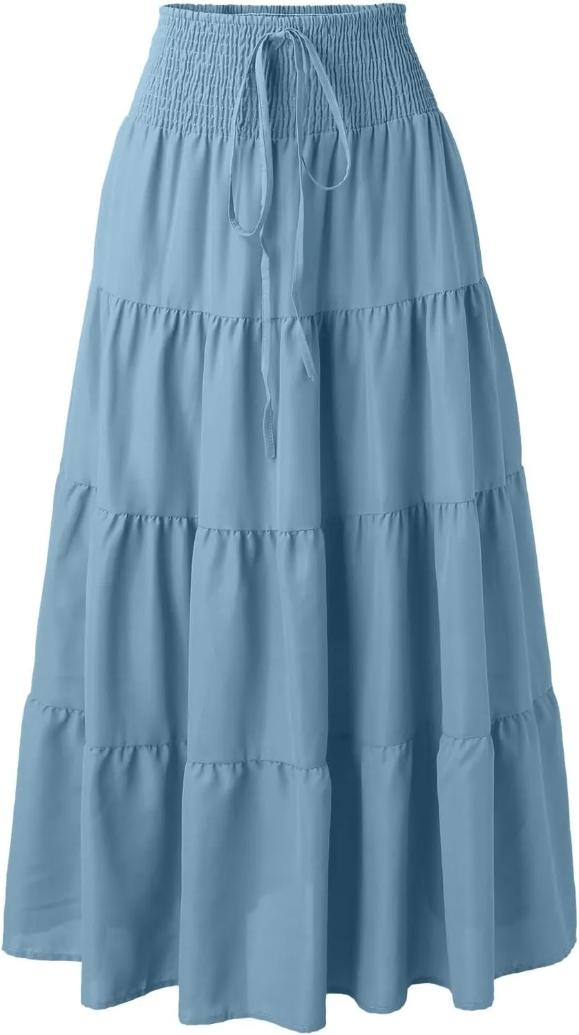 Women Skirt for Summer Vacation High Elastic Waist Casual A Line Loose Solid Long Skirts for Women Trendy Clothes