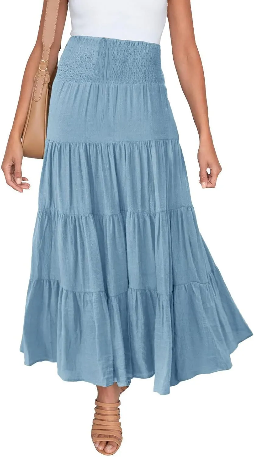 Women Skirt for Summer Vacation High Elastic Waist Casual A Line Loose Solid Long Skirts for Women Trendy Clothes