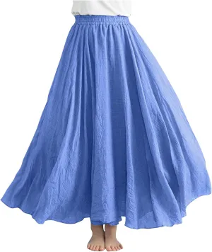Women Summer Boho Flowy Swing A-Line Maxi Skirt Casual Linen Skirts 2025 Trendy Elastic High Waist Long Beach Dress