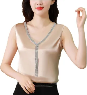 Women Summer Fashion Tops Printed V Neck Sleeveless Shirts Casual Loose Comfortable Camisole Tops Backless Top